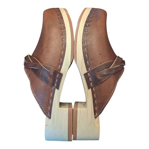 Kurier BFF Low Heel Wood Sole Clogs Brown Leather Size  EU 38 Size 7.5 Boho New - Picture 4 of 8